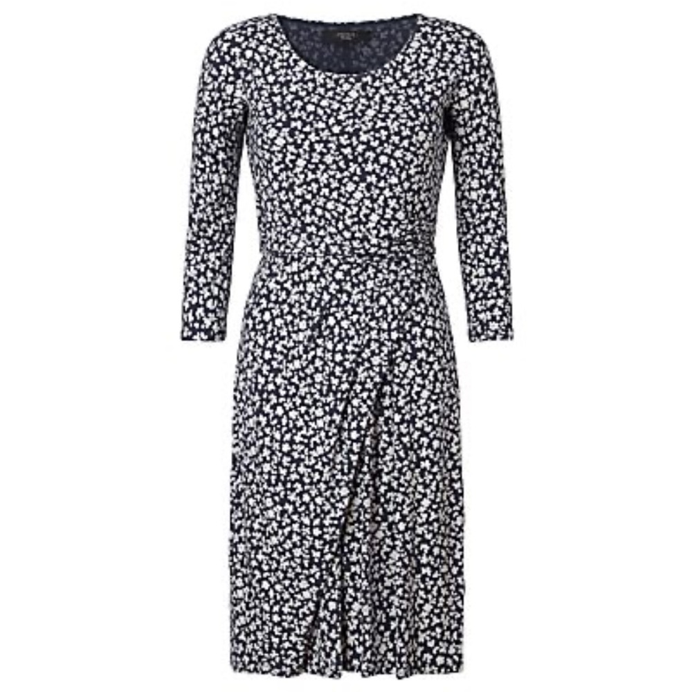 Weekend Max Mara navy floral ruched waist 3/4 sleeve dress L